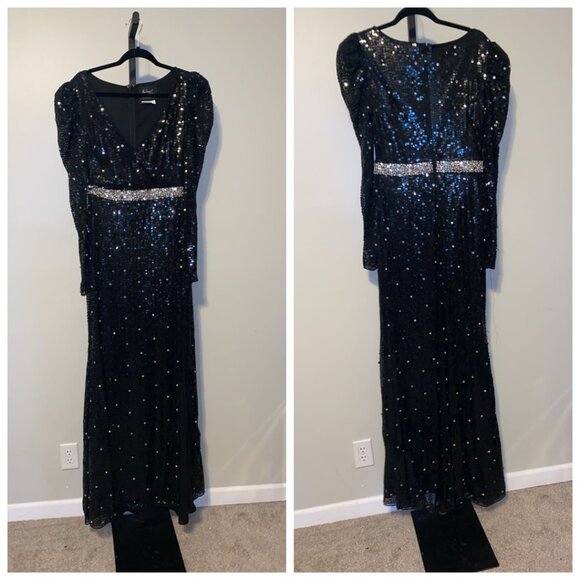 Mac Duggal Dress With Black Sequins and Rhinestones. - Picture 2 of 14